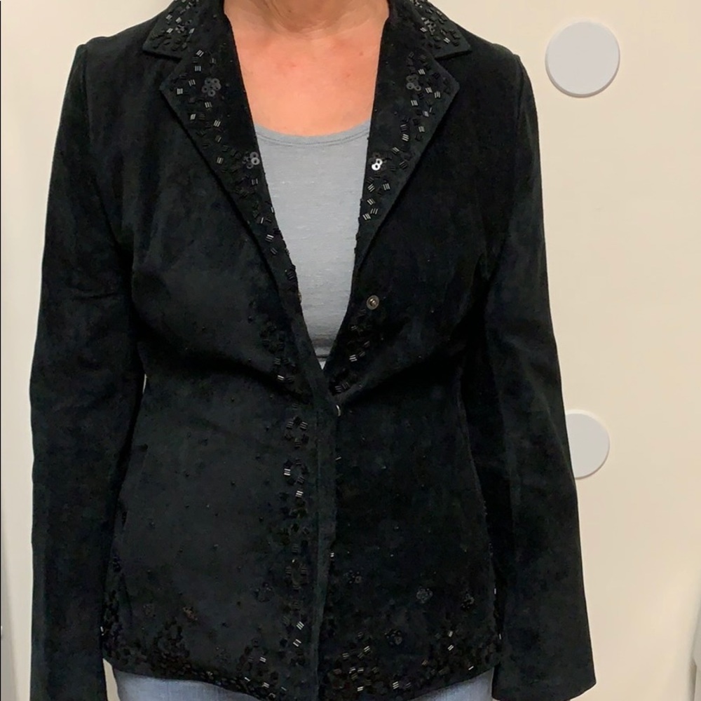 Suede leather black jacket with bits ornaments - Picture 3 of 4
